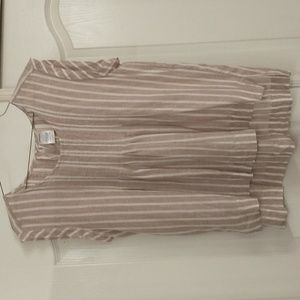 LANDS END 100% Linen Stripe Cap Sleeve Tunic Side slits Size 12